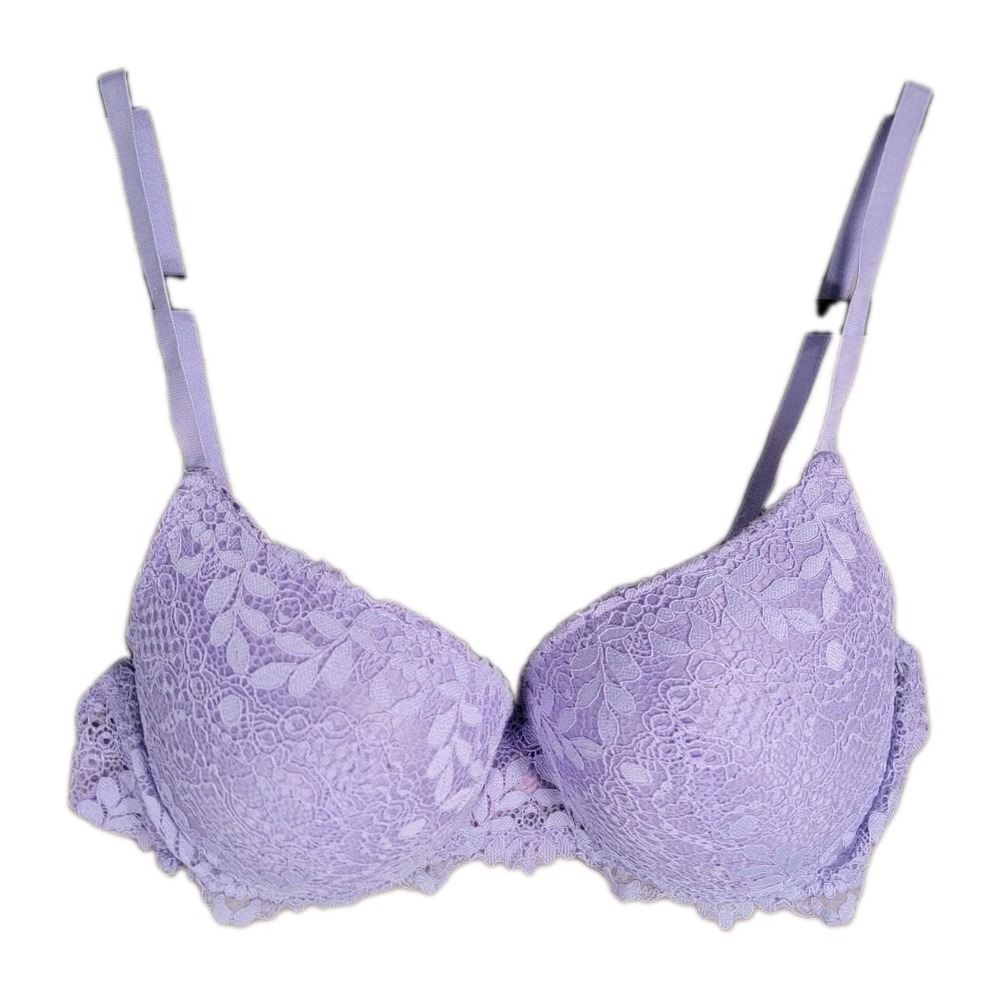 Juicy Couture Bra 38C Lavender Purple Floral Lace Push Up Underwire Intimates